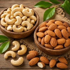 Hạnh nhân và hạt điều giàu Vitamin E và Magie
